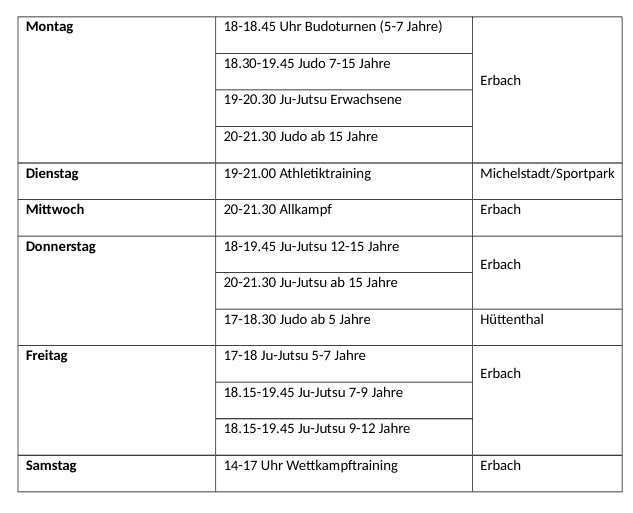 Trainingszeiten ab 17.08.20
