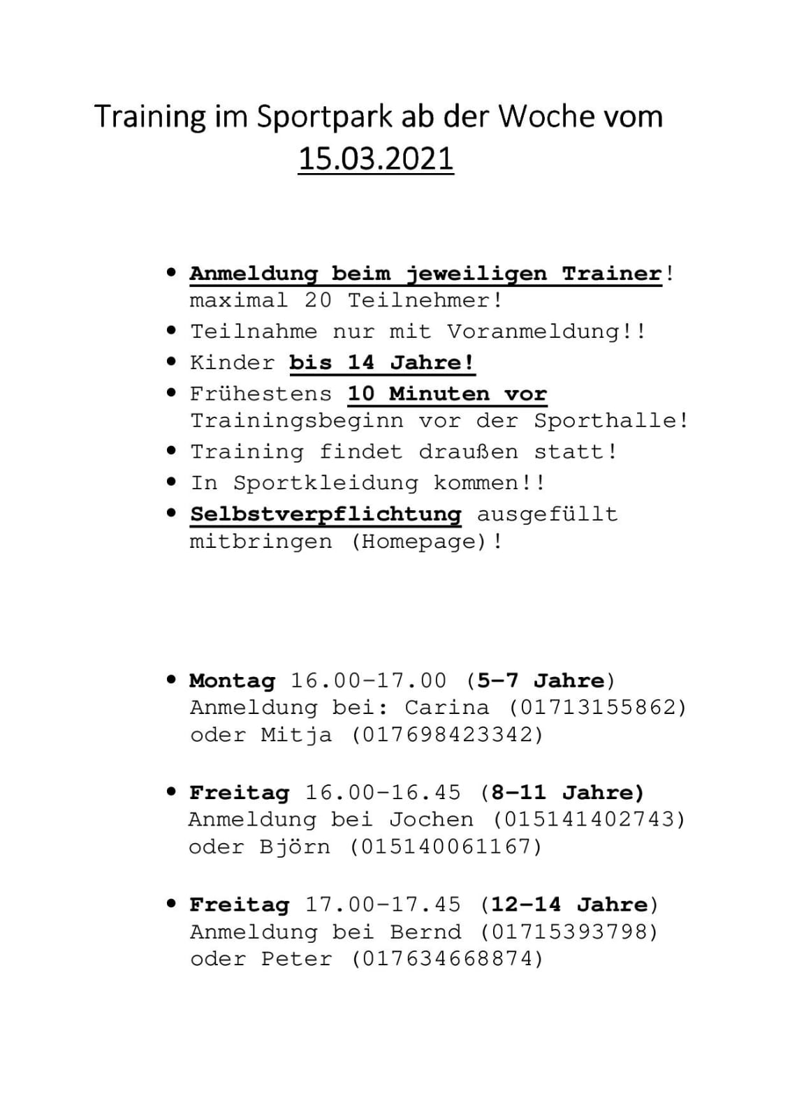 Kindertraining ab März 2021